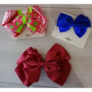 Set of 3 Girl's Hairbows Maroon Blue Pink & Green Zebra Party School Gift NIP